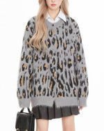 復古豹紋開衫毛衣