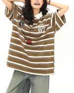 레트로 자수 스트라이프 반팔