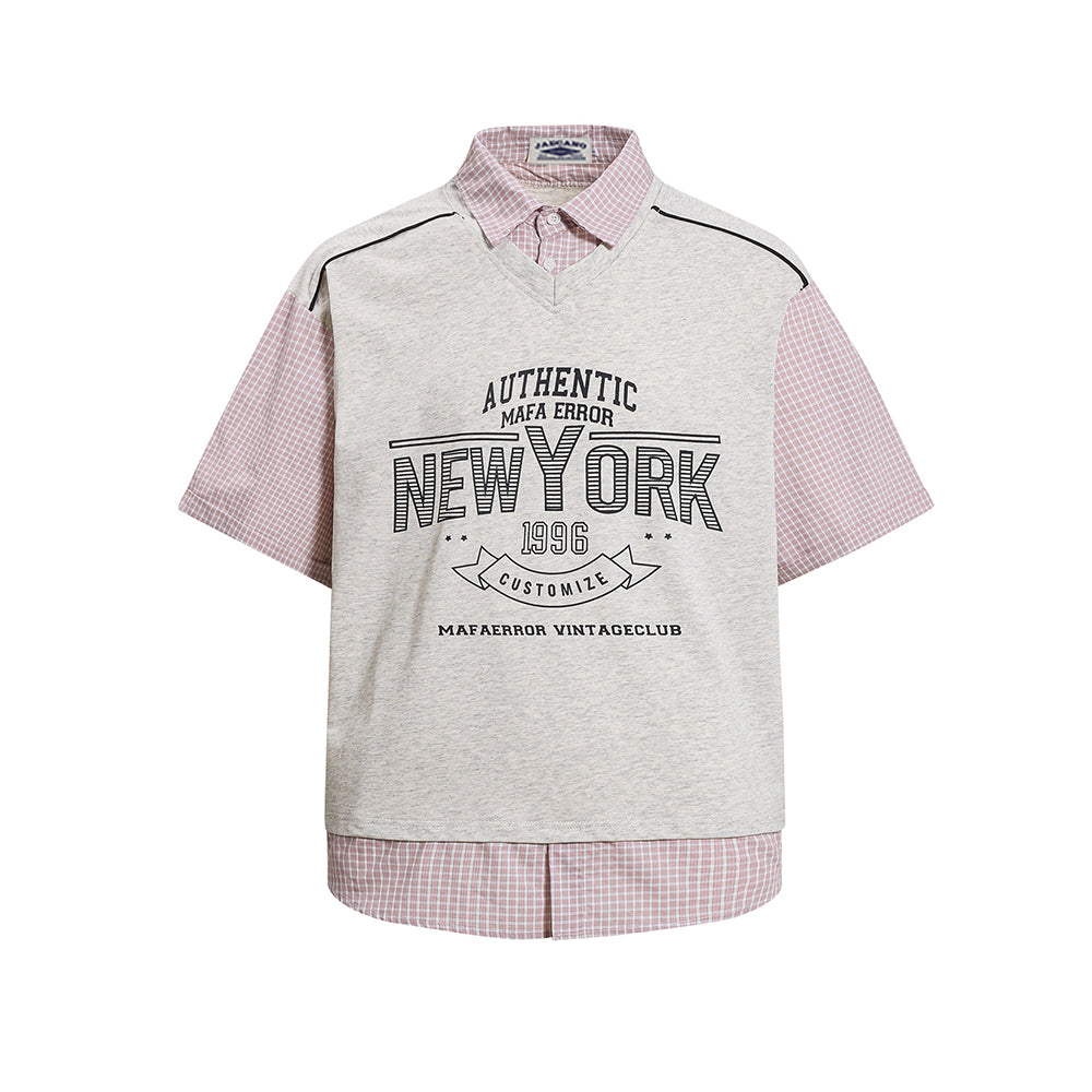 假兩件拼接短袖