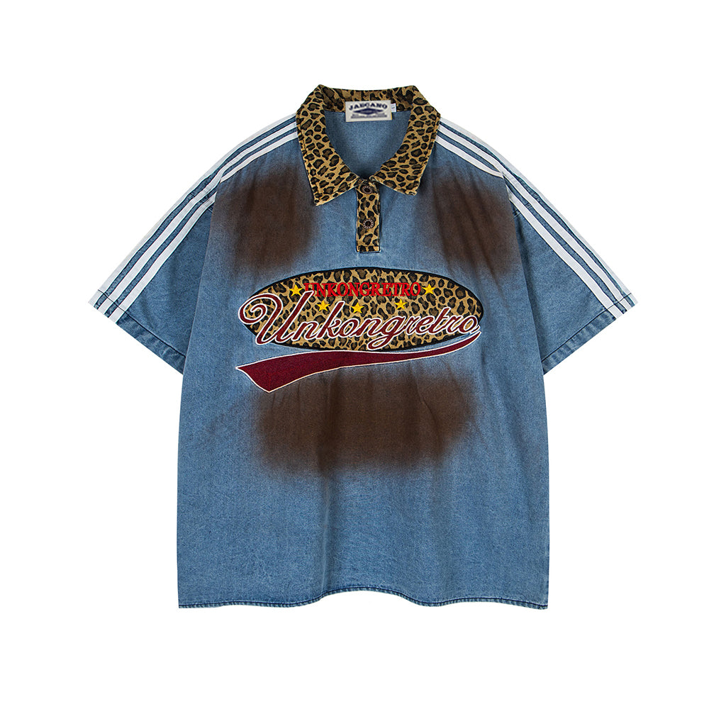 做舊刺綉牛仔短袖