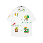 植物刺綉短袖襯衫