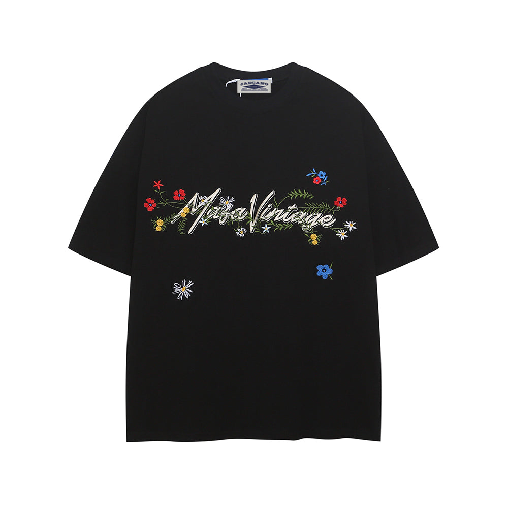 Floral embroidered short sleeves