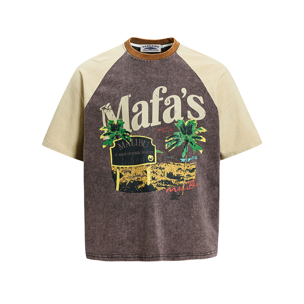 Color-blocked raglan short-sleeved shirt