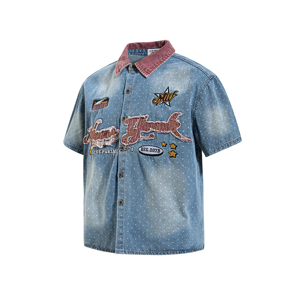 水洗波點短袖襯衫