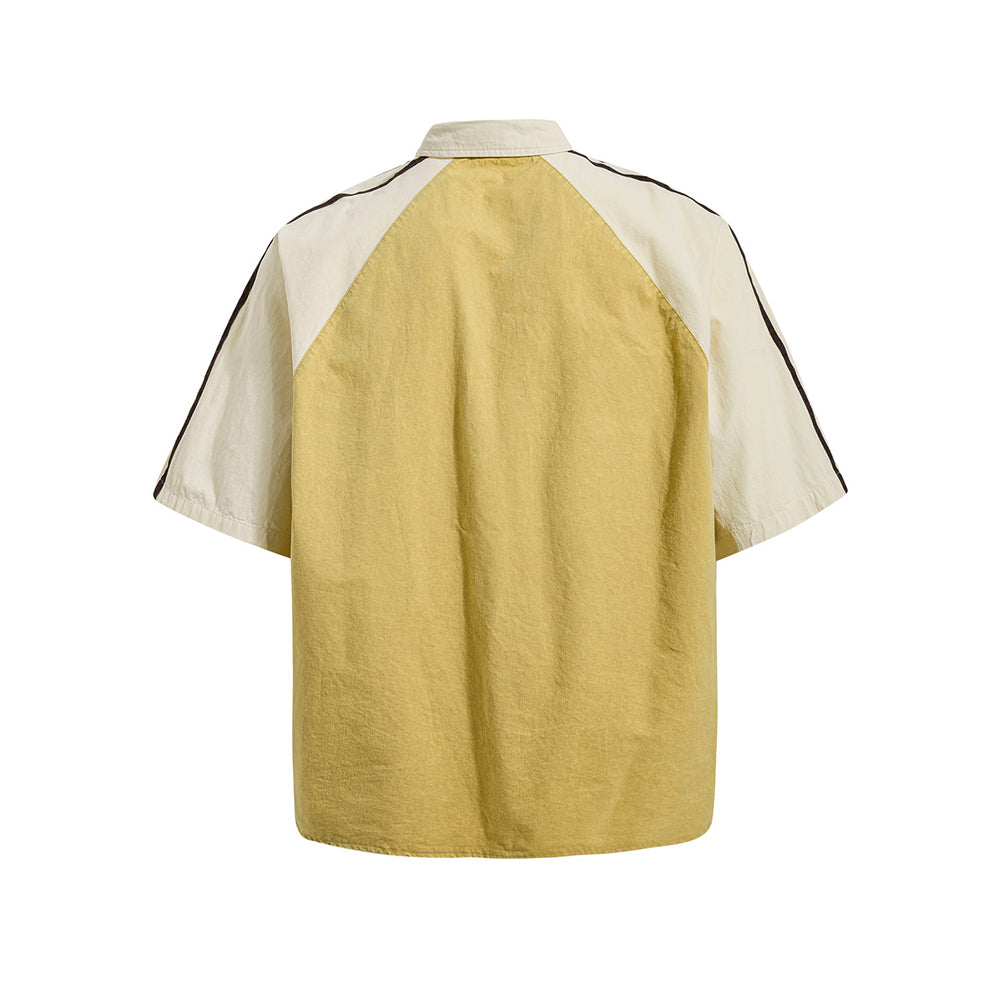 做舊拼接短袖襯衫