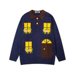 컬러블록 꽃 자수 스웨터