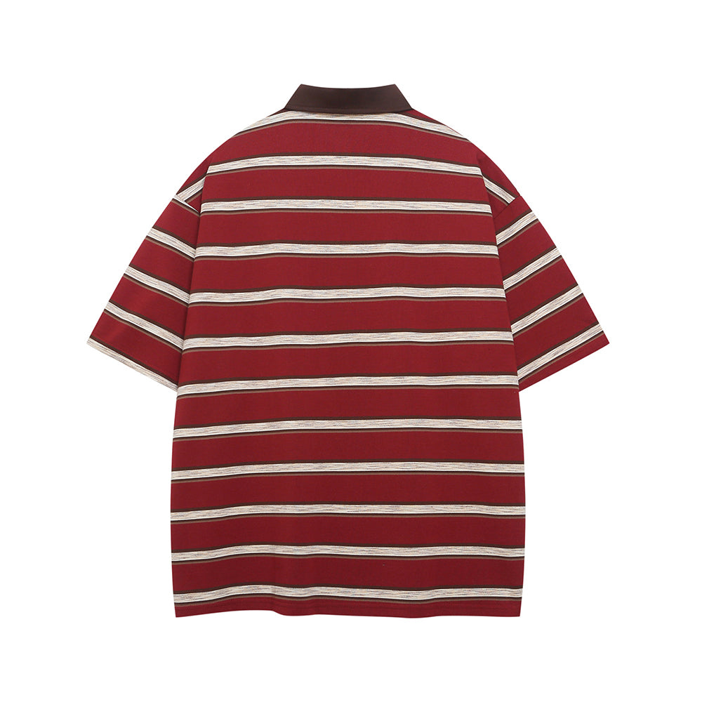 Retro embroidered striped short sleeves
