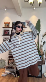 復古條紋情侶撞色polo衫