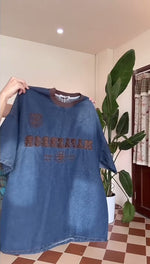 American retro gradient embroidered denim short sleeves