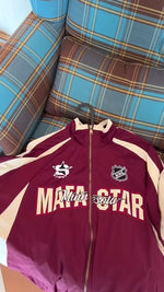 American retro patchwork sports short-sleeved jacket