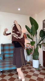 American letter print patchwork raglan oversize short sleeves