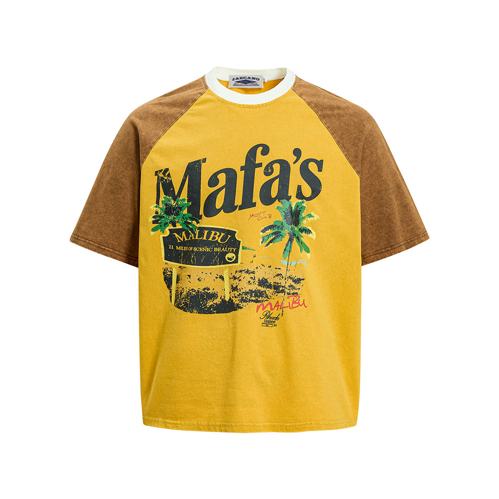 Color-blocked raglan short-sleeved shirt