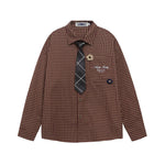 Embroidered plaid long-sleeved shirt