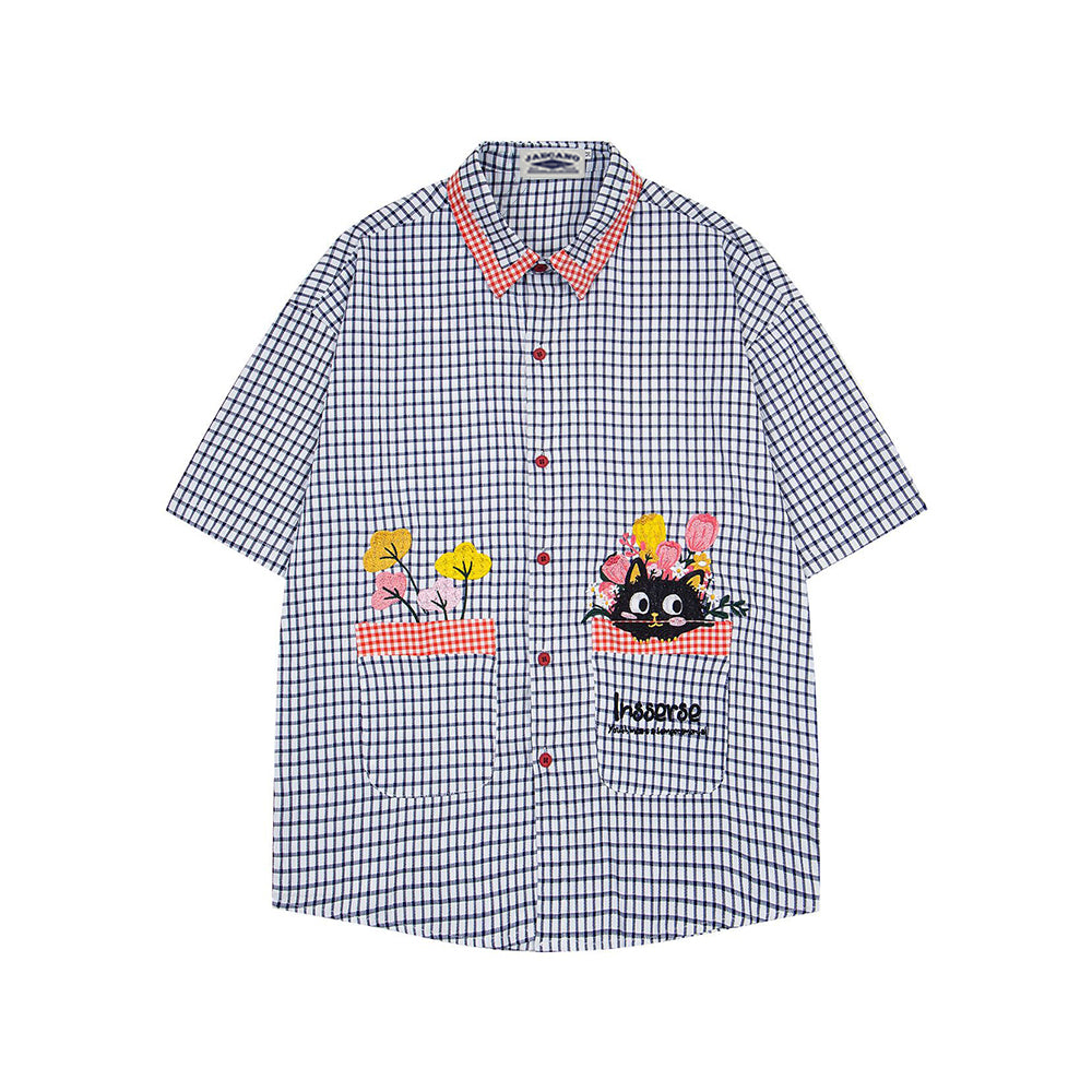 格紋貓咪短袖襯衫