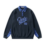 格子拼接翻領衛衣