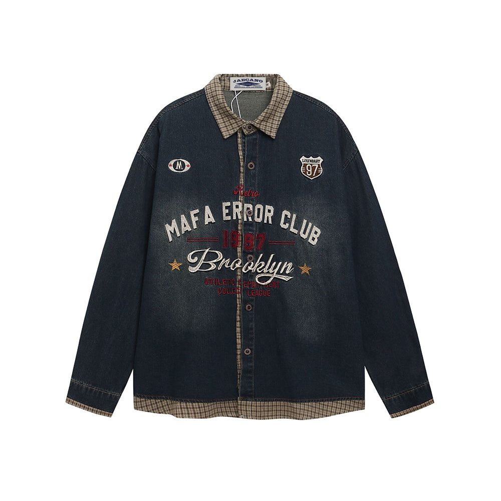 Spliced ​​fake two-piece denim shirt
