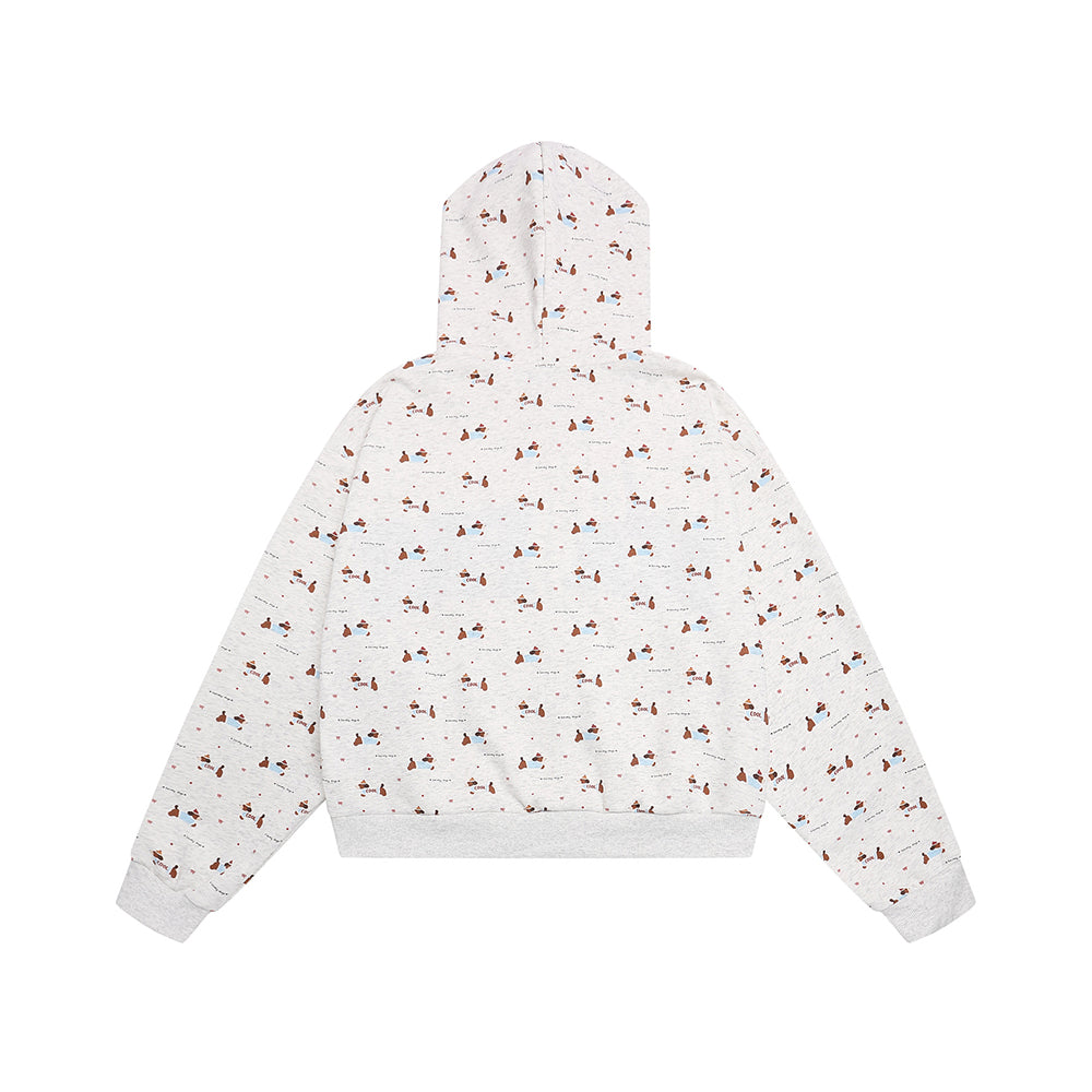 Lettering embroidered hooded sweatshirt jacket