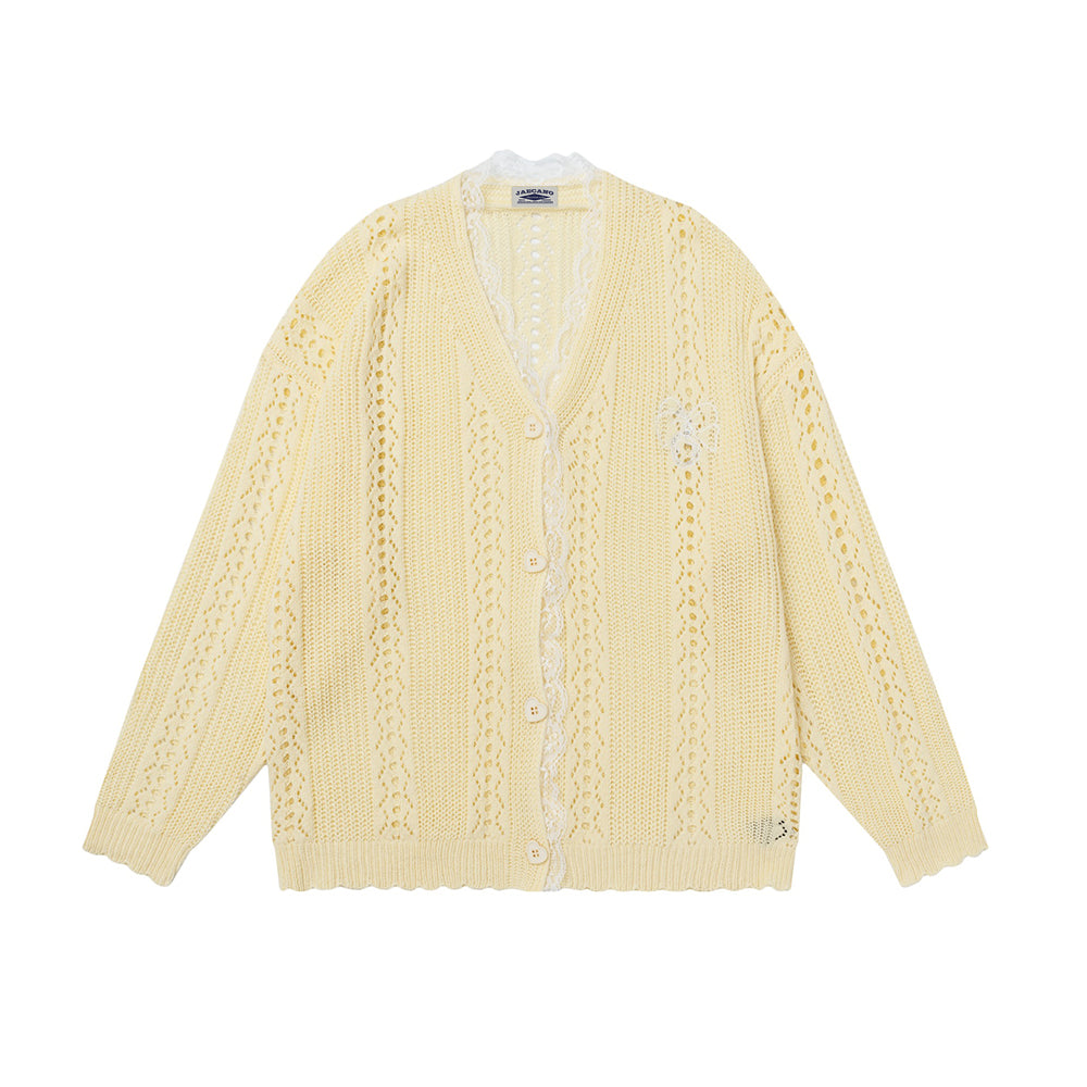 Lace stitching simple sweater cardigan