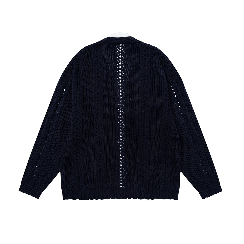 Lace stitching simple sweater cardigan