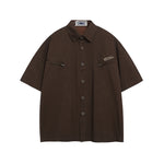 Embroidered zip-up short-sleeved shirt