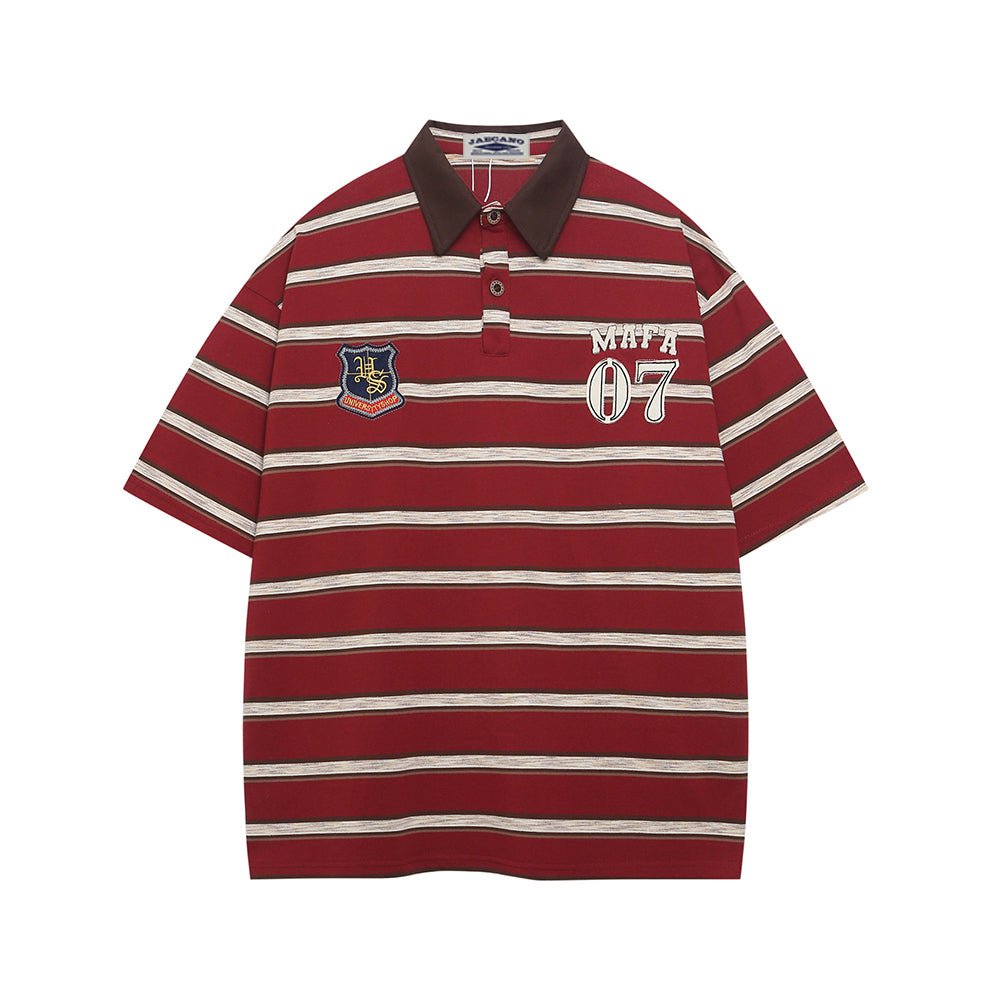 Retro embroidered striped short sleeves