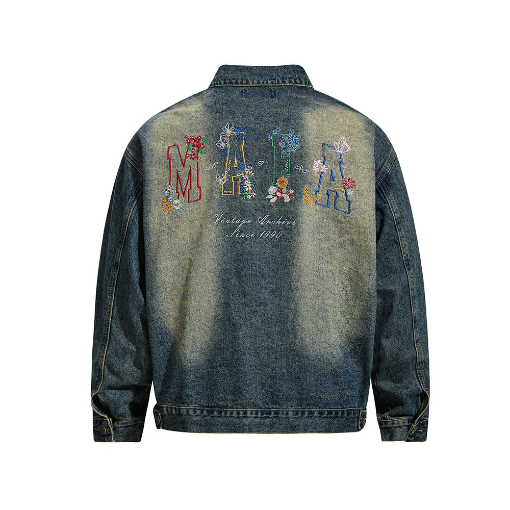 Washed Embroidered Casual Jacket