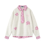 Appliqué patchwork faux two-piece sweatshirt