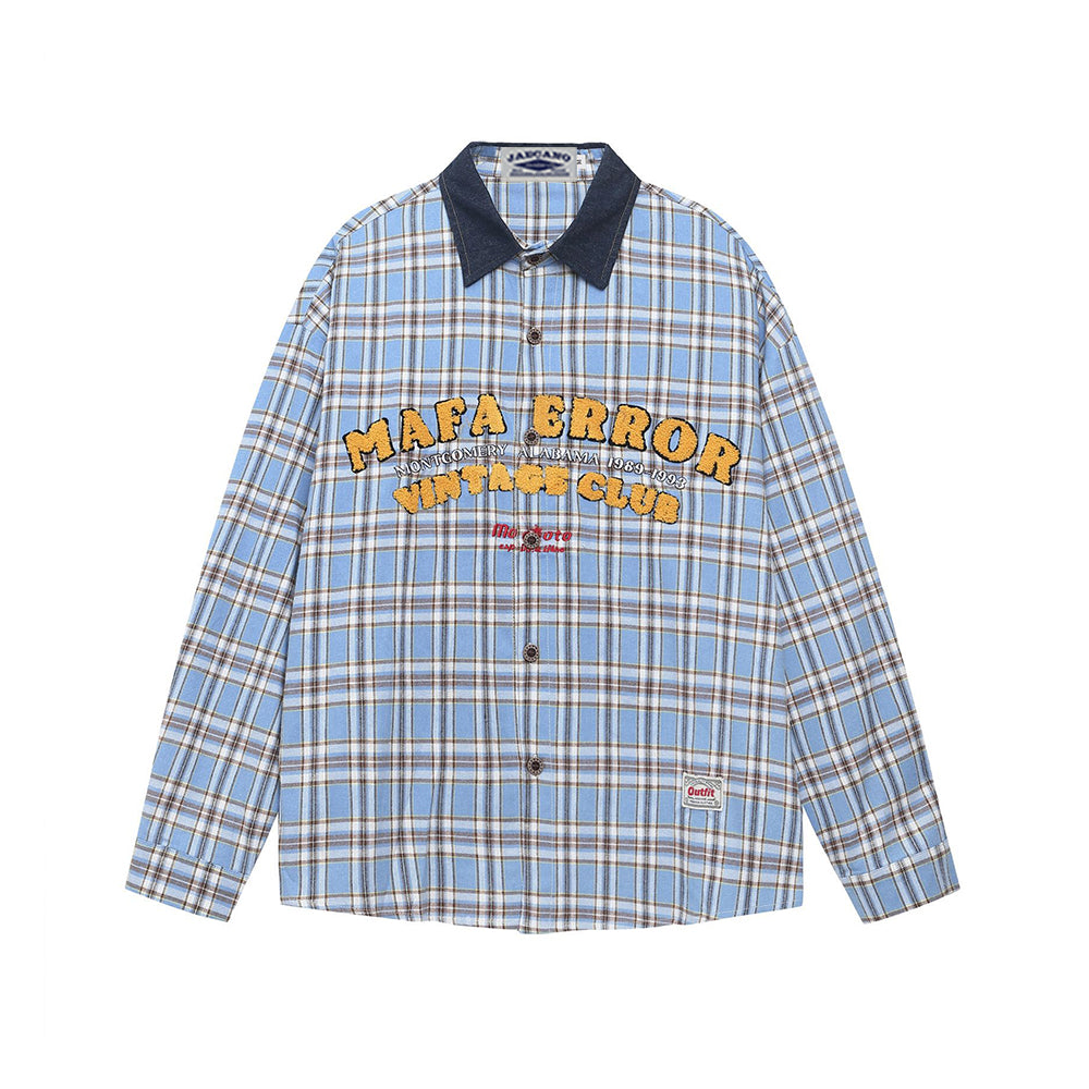 컬러블록 플레드 자수 셔츠