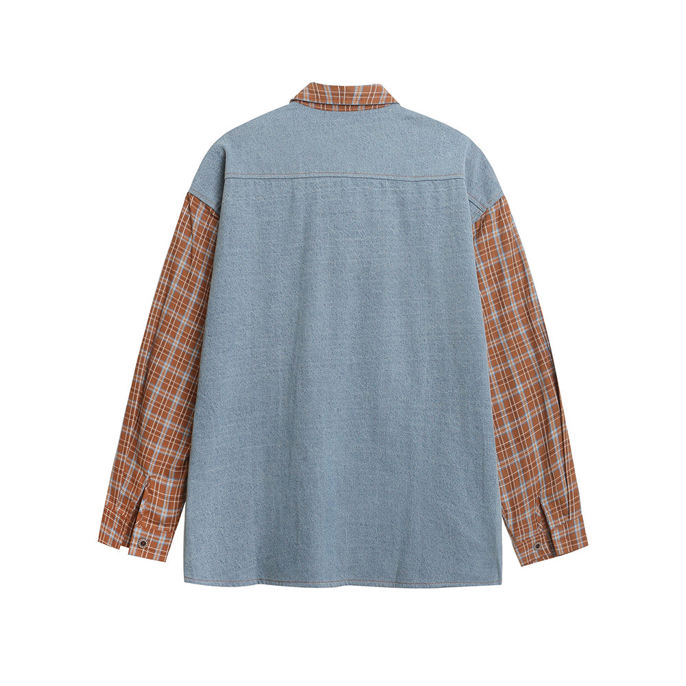 패치워크 강아지 자수 긴팔 셔츠