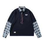 Long-sleeved polo shirt with detachable tie