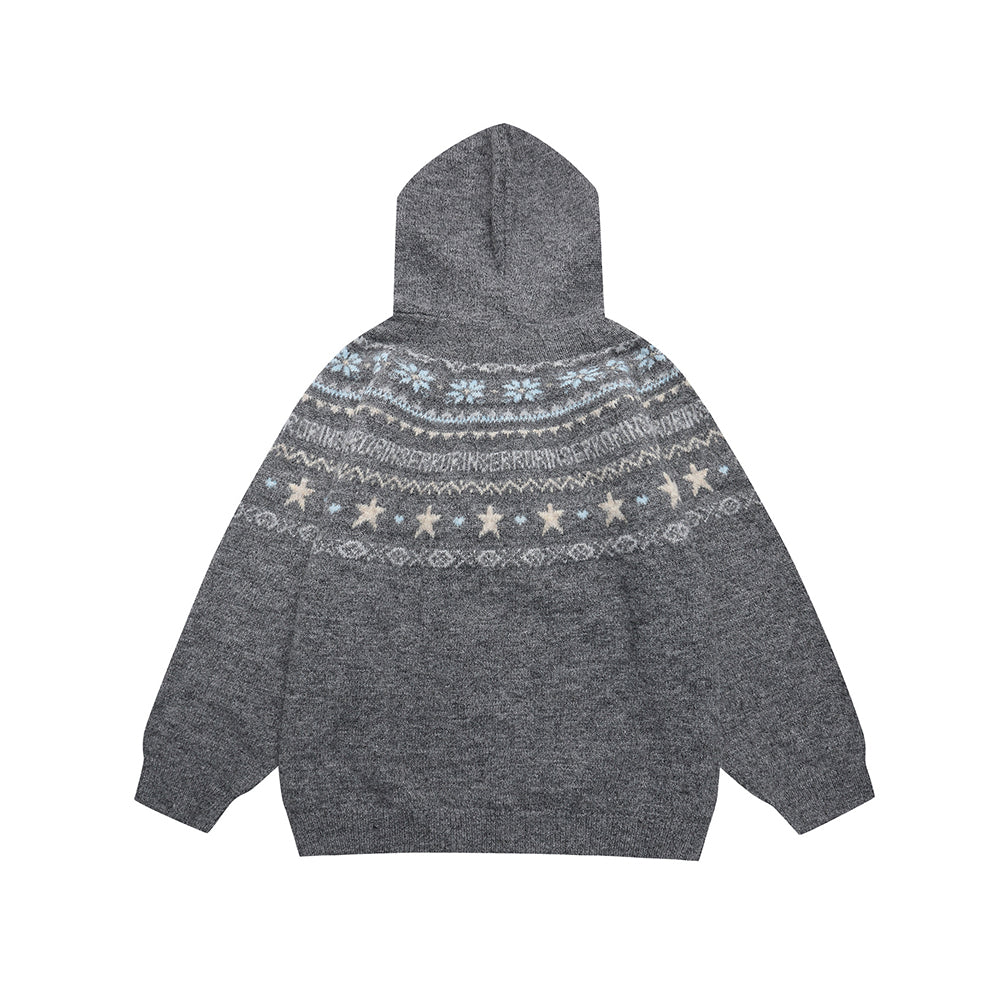 Star jacquard hooded cardigan