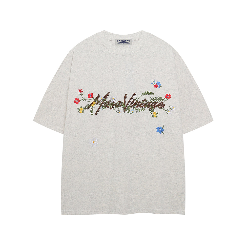Floral embroidered short sleeves