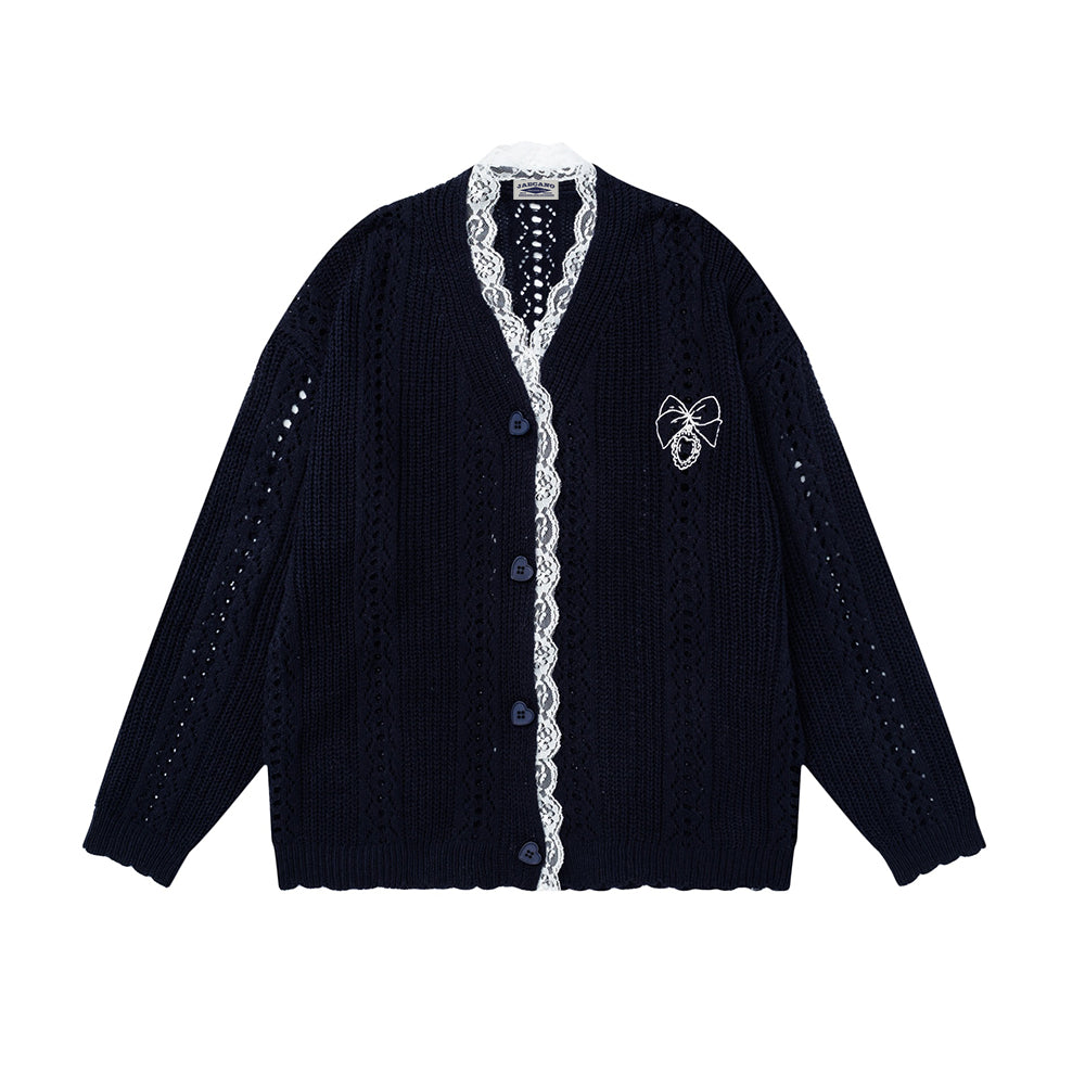 Lace stitching simple sweater cardigan